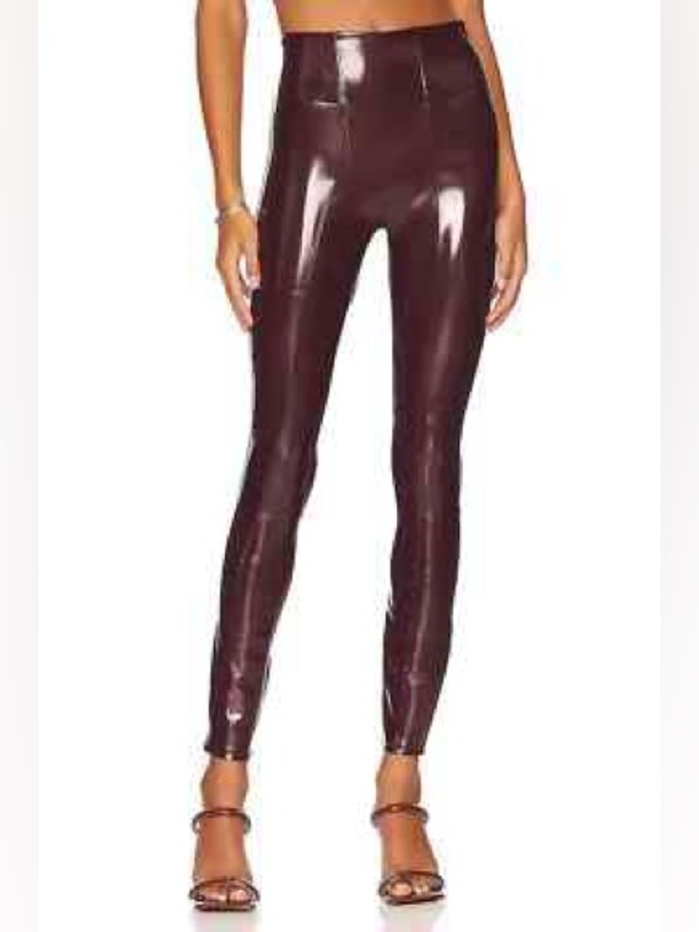 Spanx Patent Vegan Leather High Rise Leggings in Ruby Dark Red